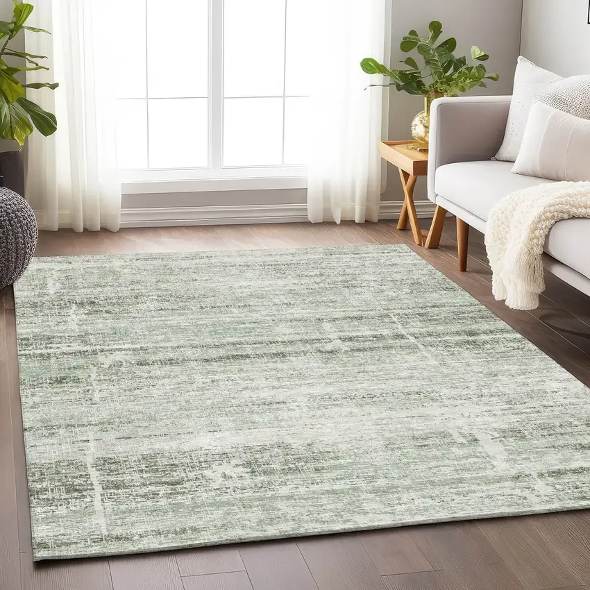 Sage And Ivory Abstract Washable Area Rug With UV Protection Photo 4