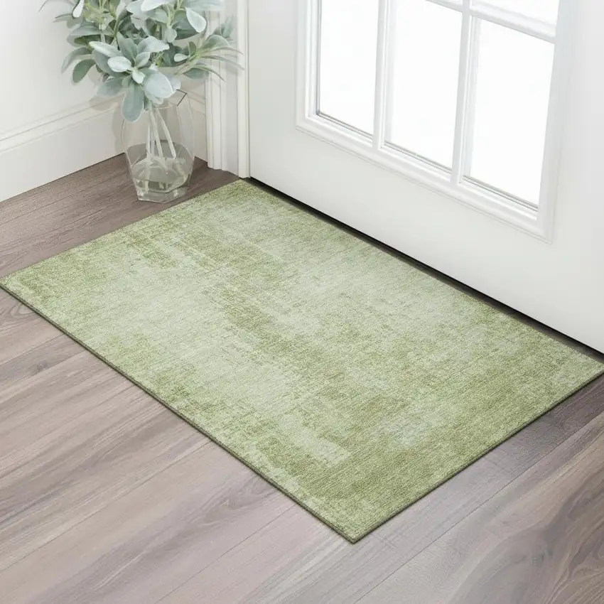 Sage And Ivory Abstract Washable Area Rug With UV Protection Photo 1