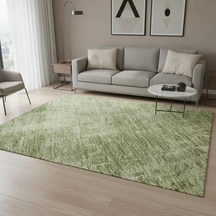 Sage And Ivory Abstract Washable Area Rug With UV Protection Photo 2