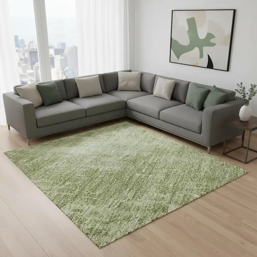 Sage And Ivory Abstract Washable Area Rug With UV Protection Photo 2