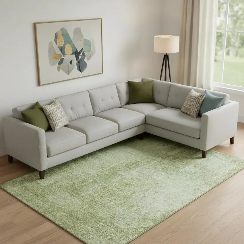 Sage And Ivory Abstract Washable Area Rug With UV Protection Photo 1