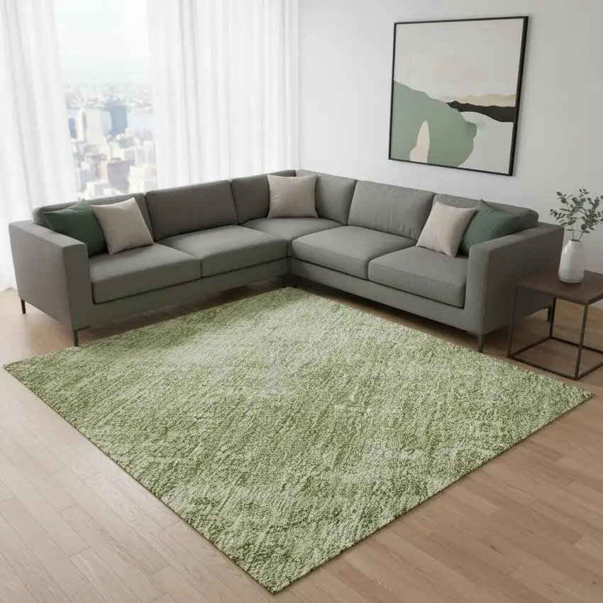 Sage And Ivory Abstract Washable Area Rug With UV Protection Photo 2