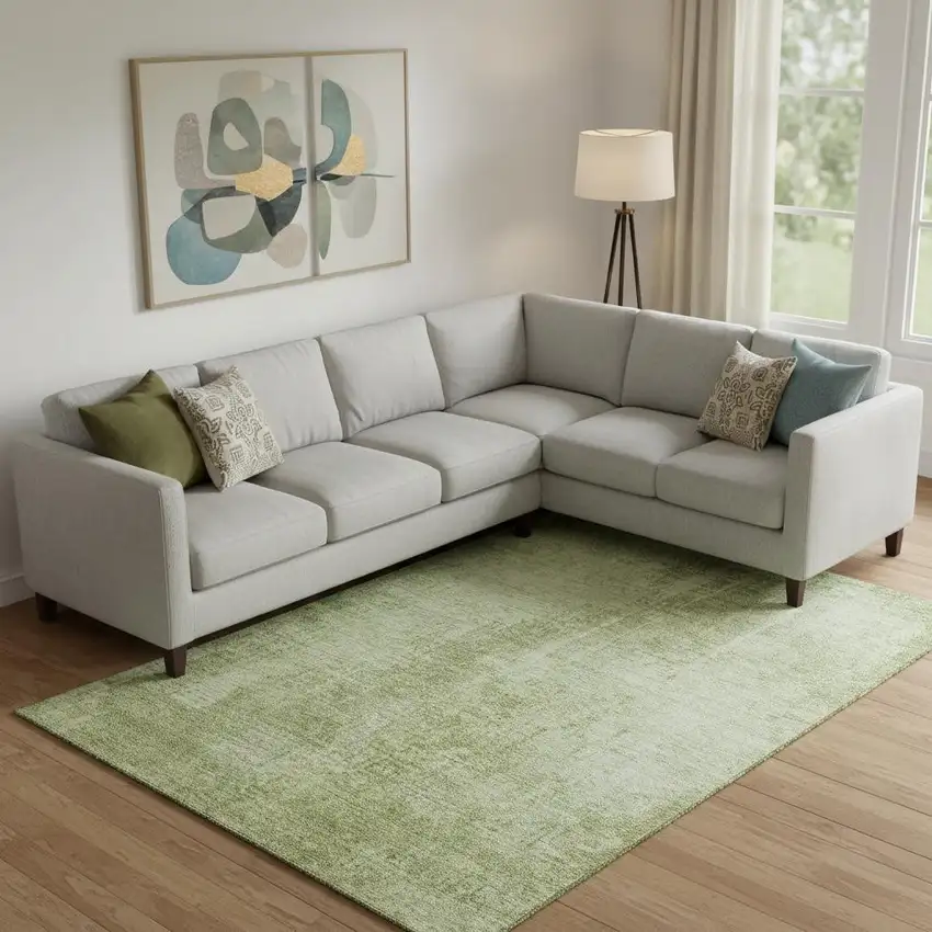 Sage And Ivory Abstract Washable Area Rug With UV Protection Photo 1