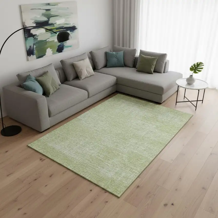 Sage And Ivory Abstract Washable Area Rug With UV Protection Photo 2