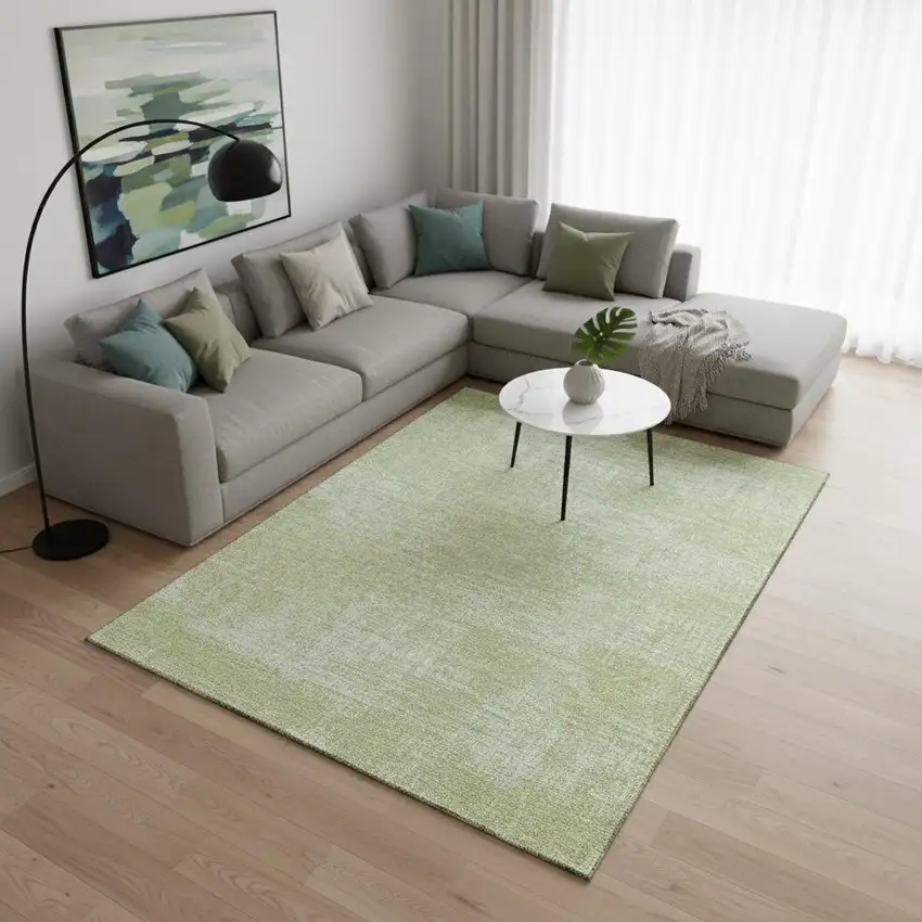 Sage And Ivory Abstract Washable Area Rug With UV Protection Photo 2