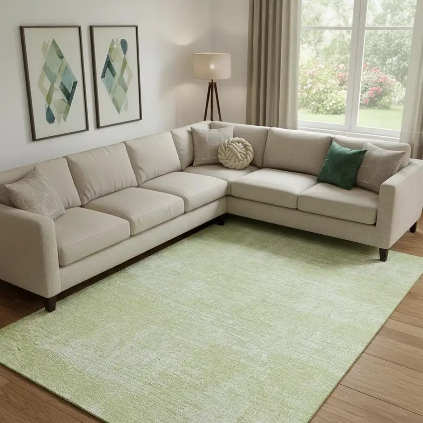 Sage And Ivory Abstract Washable Area Rug With UV Protection Photo 1