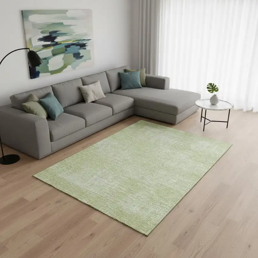 Sage And Ivory Abstract Washable Area Rug With UV Protection Photo 2