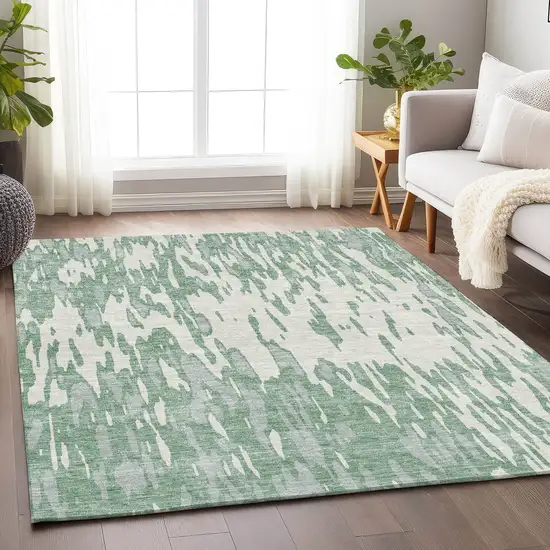 Sage And Ivory Abstract Washable Area Rug With UV Protection Photo 4