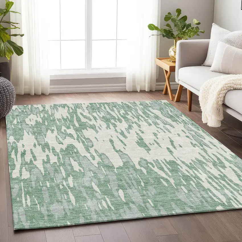 Sage And Ivory Abstract Washable Area Rug With UV Protection Photo 4