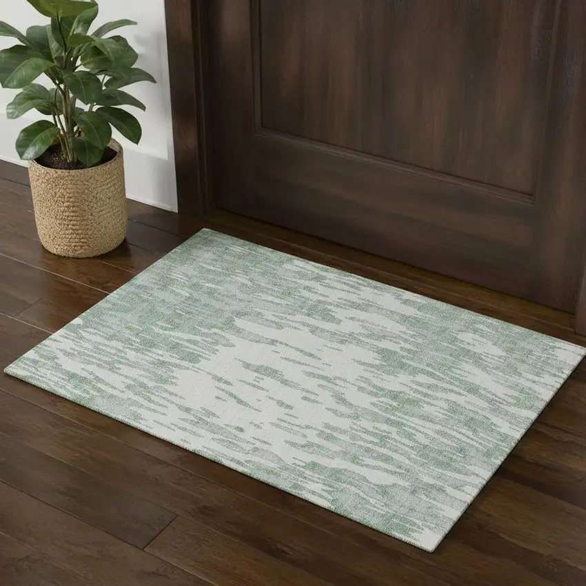 Sage And Ivory Abstract Washable Area Rug With UV Protection Photo 1