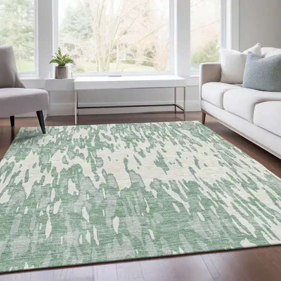 Sage And Ivory Abstract Washable Area Rug With UV Protection Photo 5