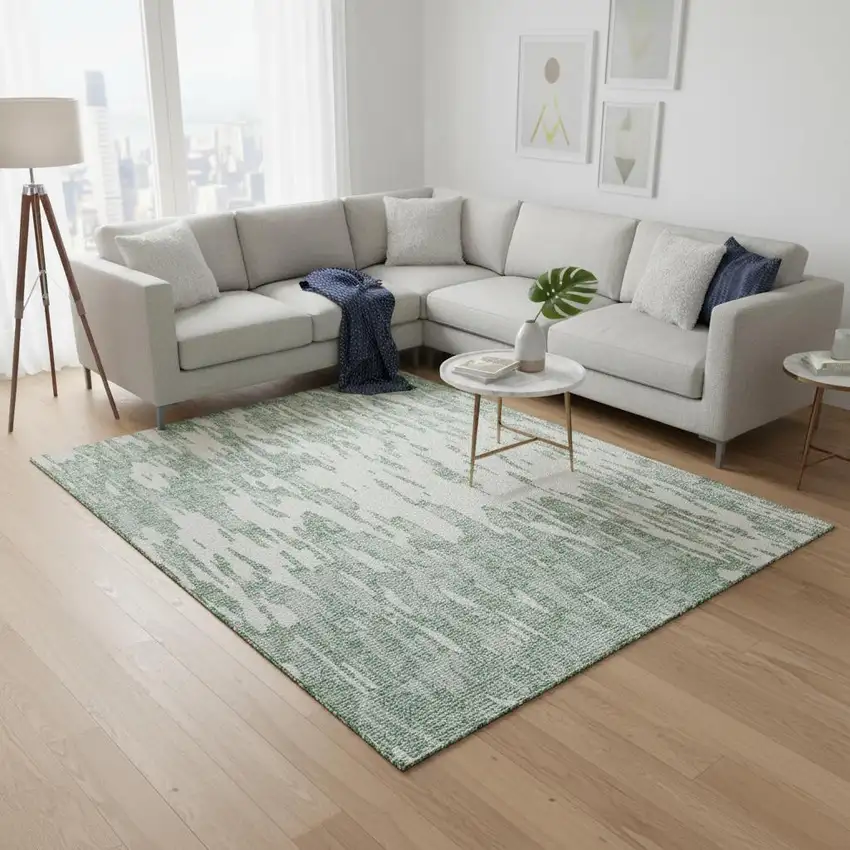 Sage And Ivory Abstract Washable Area Rug With UV Protection Photo 2