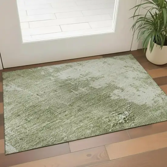 Sage And Ivory Abstract Washable Area Rug With UV Protection Photo 2