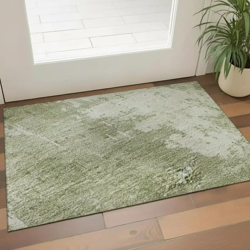Sage And Ivory Abstract Washable Area Rug With UV Protection Photo 2