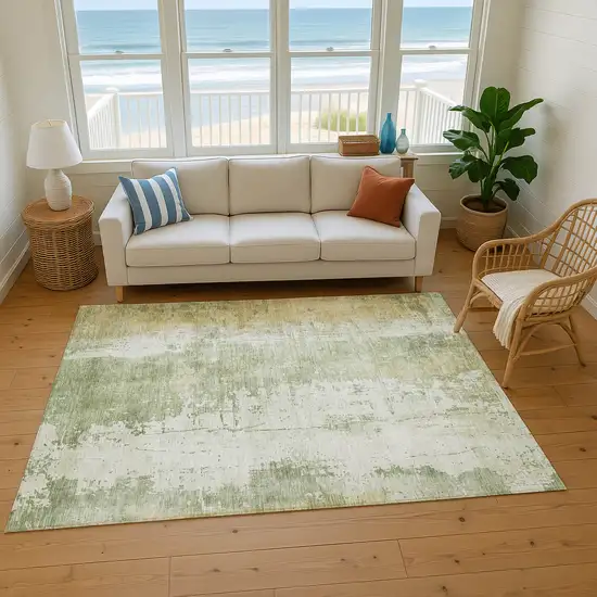 Sage And Ivory Abstract Washable Area Rug With UV Protection Photo 5