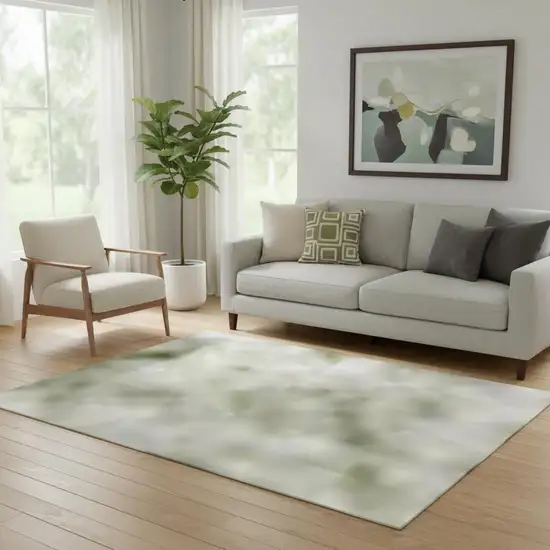 Sage And Ivory Abstract Washable Area Rug With UV Protection Photo 2