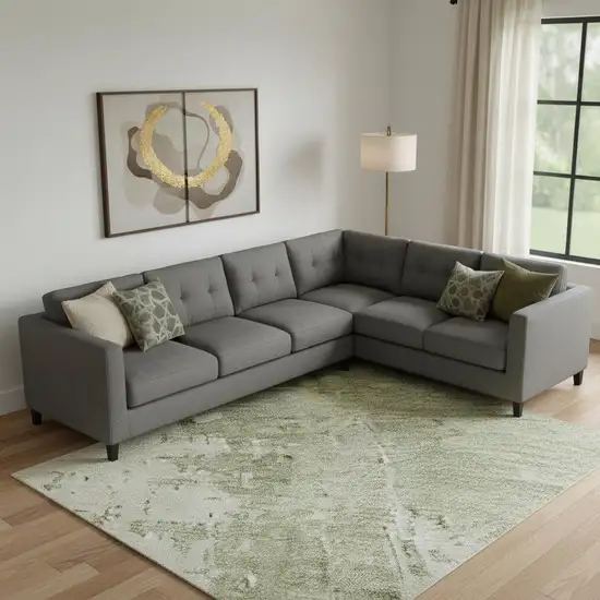 Sage And Ivory Abstract Washable Area Rug With UV Protection Photo 2