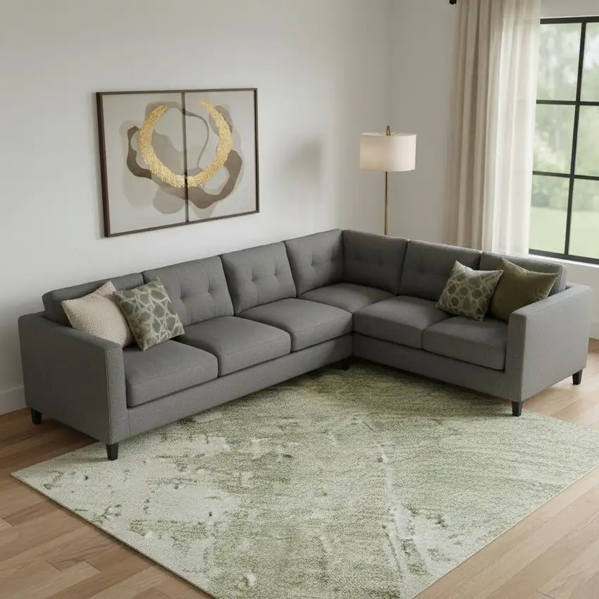 Sage And Ivory Abstract Washable Area Rug With UV Protection Photo 2