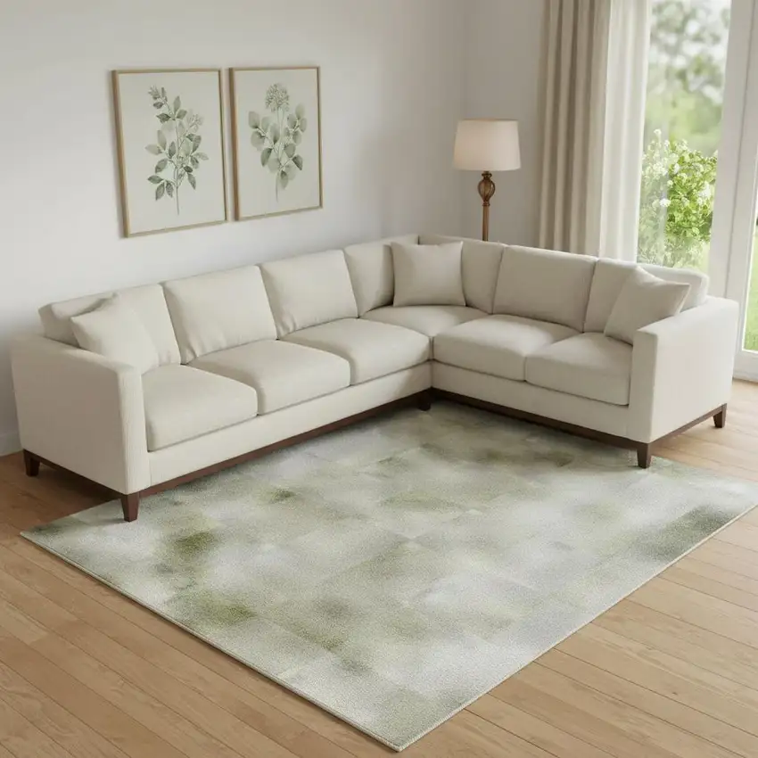 Sage And Ivory Abstract Washable Area Rug With UV Protection Photo 2