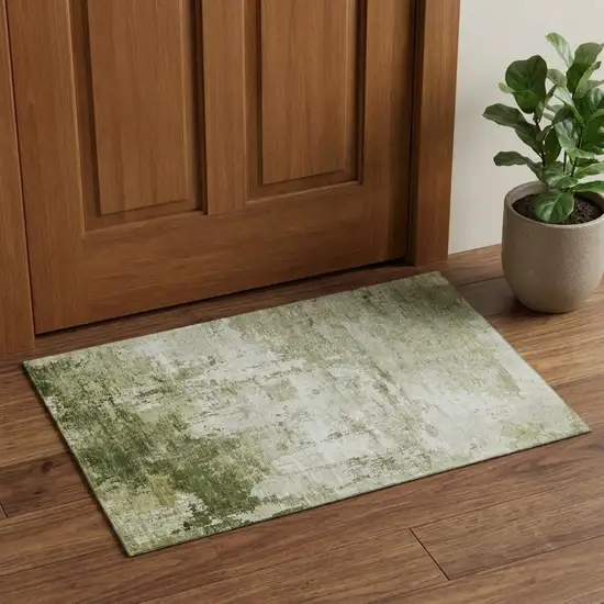Sage And Ivory Abstract Washable Area Rug With UV Protection Photo 1