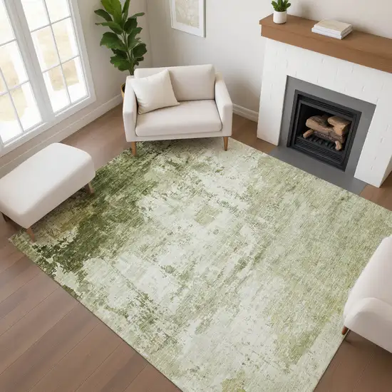 Sage And Ivory Abstract Washable Area Rug With UV Protection Photo 2