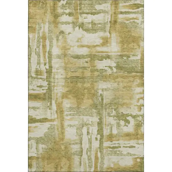 Sage And Ivory Abstract Washable Area Rug With UV Protection Photo 1