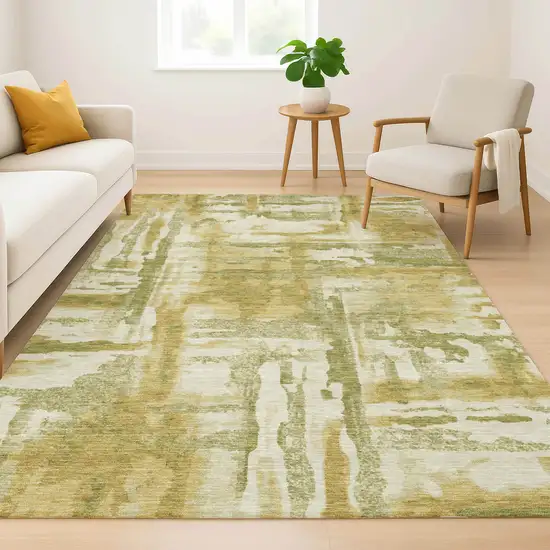 Sage And Ivory Abstract Washable Area Rug With UV Protection Photo 6