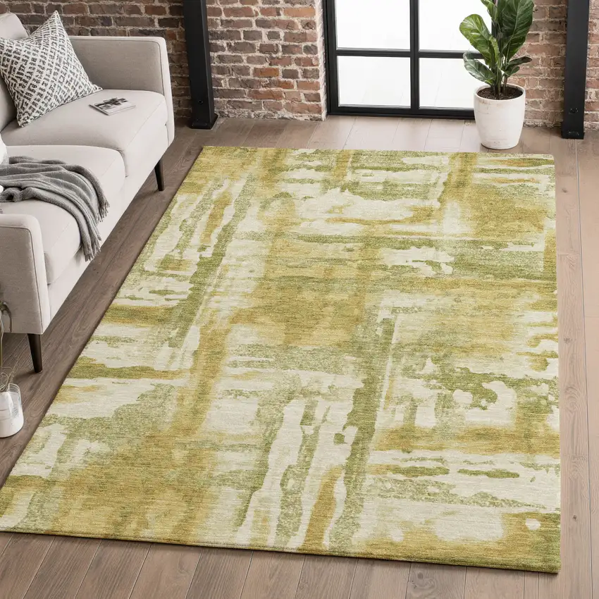 Sage And Ivory Abstract Washable Area Rug With UV Protection Photo 5