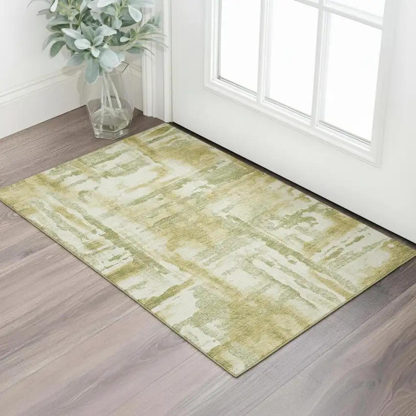 Sage And Ivory Abstract Washable Area Rug With UV Protection Photo 2