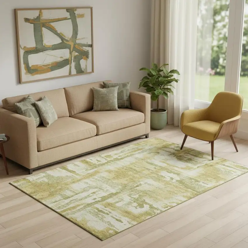 Sage And Ivory Abstract Washable Area Rug With UV Protection Photo 2