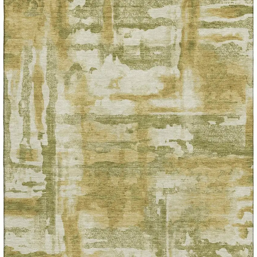 Sage And Ivory Abstract Washable Area Rug With UV Protection Photo 4