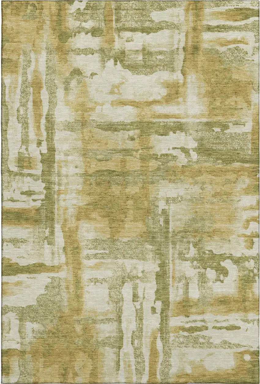 Sage And Ivory Abstract Washable Area Rug With UV Protection Photo 1
