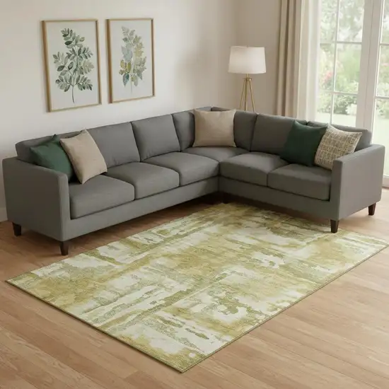 Sage And Ivory Abstract Washable Area Rug With UV Protection Photo 2