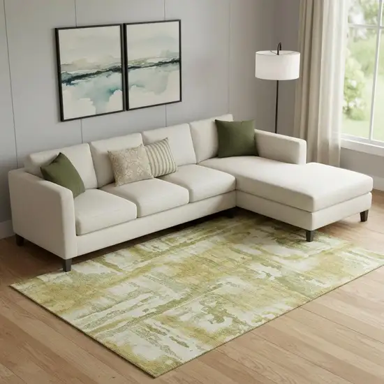 Sage And Ivory Abstract Washable Area Rug With UV Protection Photo 2