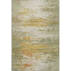 Photo of Sage And Ivory Abstract Washable Area Rug With UV Protection