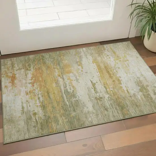Sage And Ivory Abstract Washable Area Rug With UV Protection Photo 2