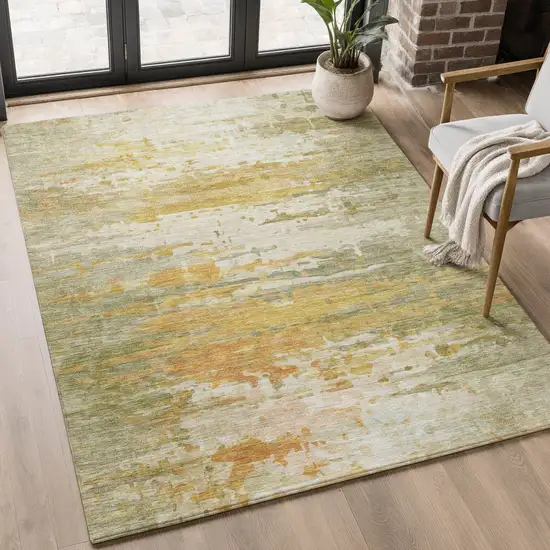 Sage And Ivory Abstract Washable Area Rug With UV Protection Photo 5