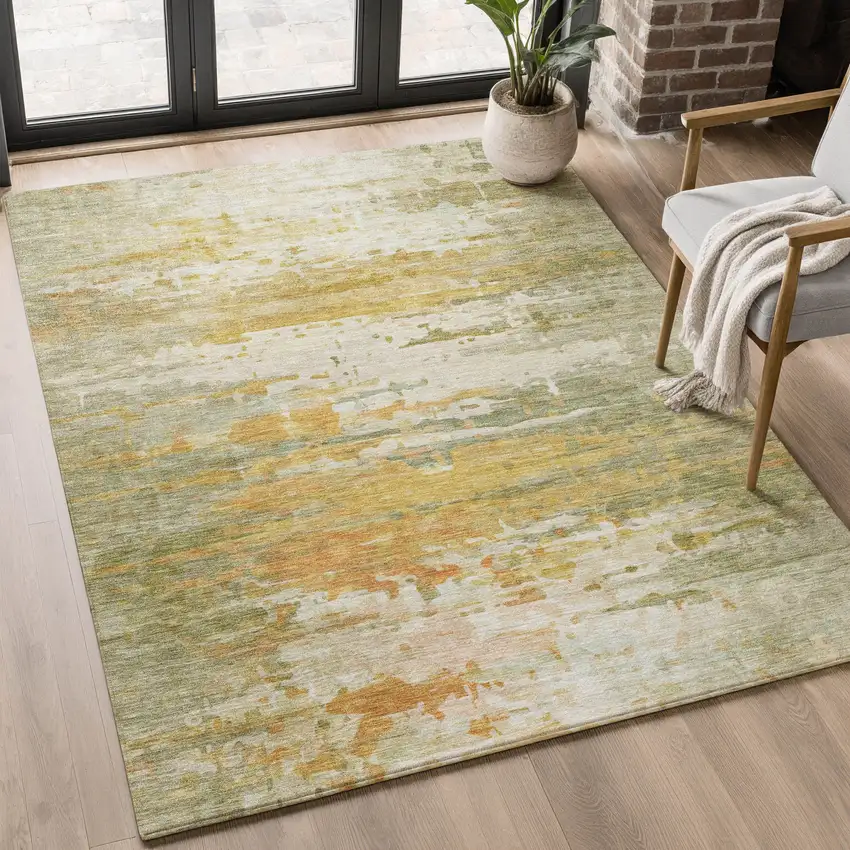 Sage And Ivory Abstract Washable Area Rug With UV Protection Photo 5