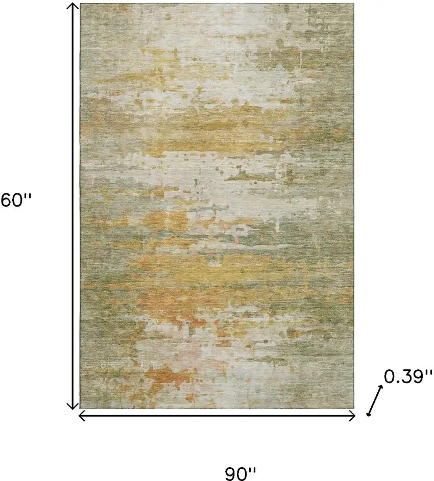 Sage And Ivory Abstract Washable Area Rug With UV Protection Photo 9