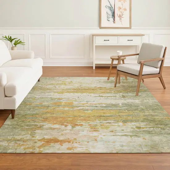 Sage And Ivory Abstract Washable Area Rug With UV Protection Photo 6