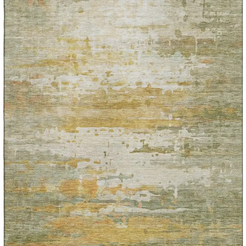 Sage And Ivory Abstract Washable Area Rug With UV Protection Photo 4
