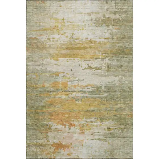 Sage And Ivory Abstract Washable Area Rug With UV Protection Photo 1