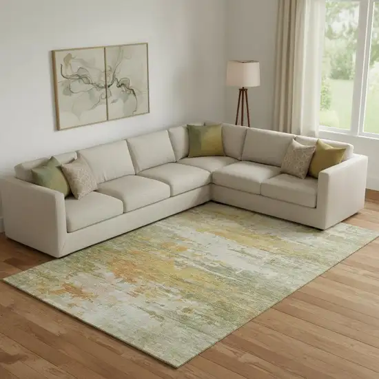 Sage And Ivory Abstract Washable Area Rug With UV Protection Photo 2