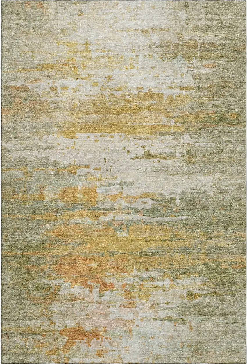 Sage And Ivory Abstract Washable Area Rug With UV Protection Photo 1