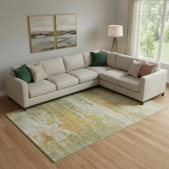 Sage And Ivory Abstract Washable Area Rug With UV Protection Photo 2