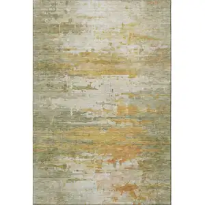 Photo of Sage And Ivory Abstract Washable Area Rug With UV Protection