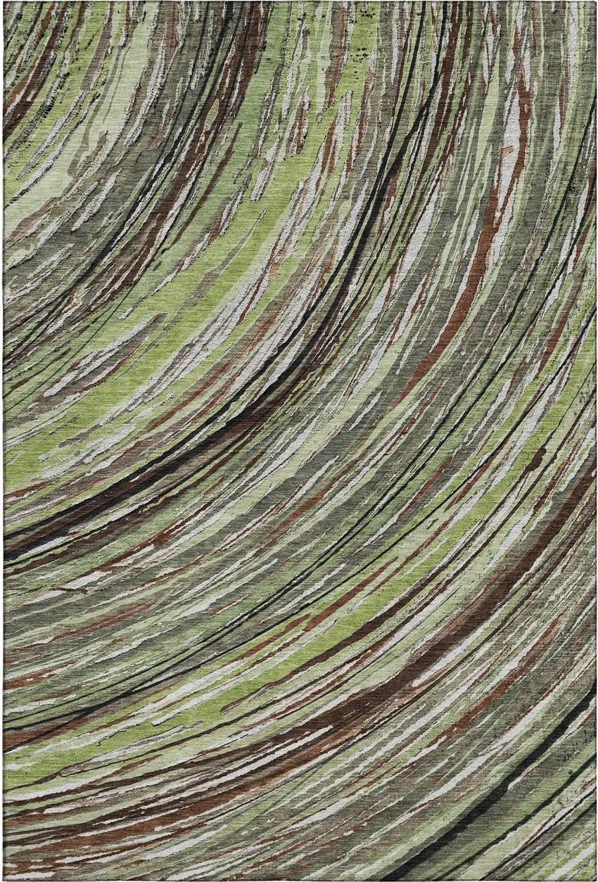 Sage And Ivory Abstract Washable Area Rug With UV Protection Photo 1