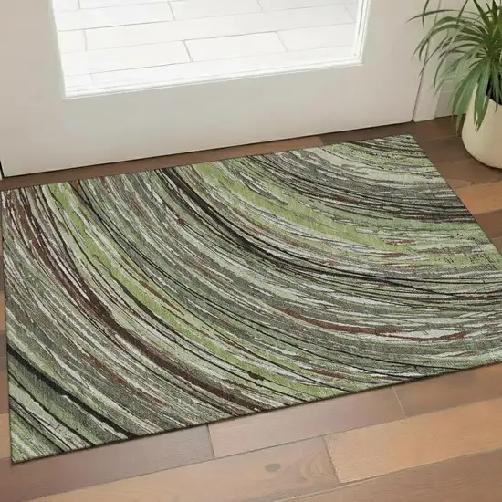 Sage And Ivory Abstract Washable Area Rug With UV Protection Photo 2