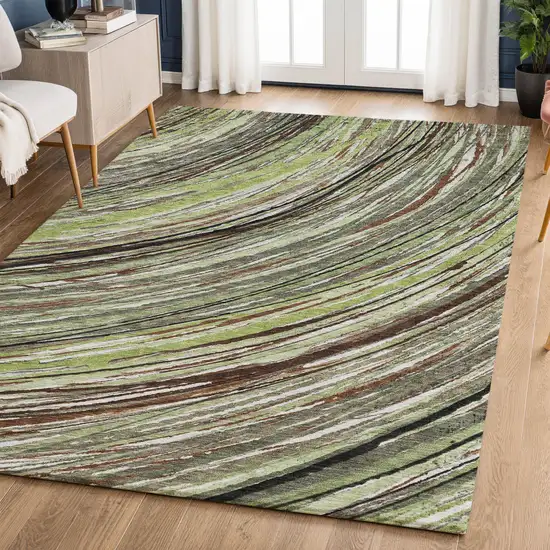 Sage And Ivory Abstract Washable Area Rug With UV Protection Photo 6