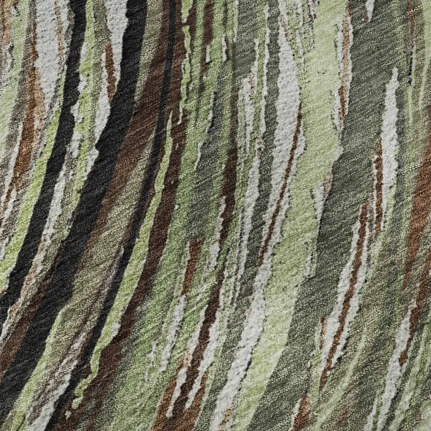 Sage And Ivory Abstract Washable Area Rug With UV Protection Photo 8